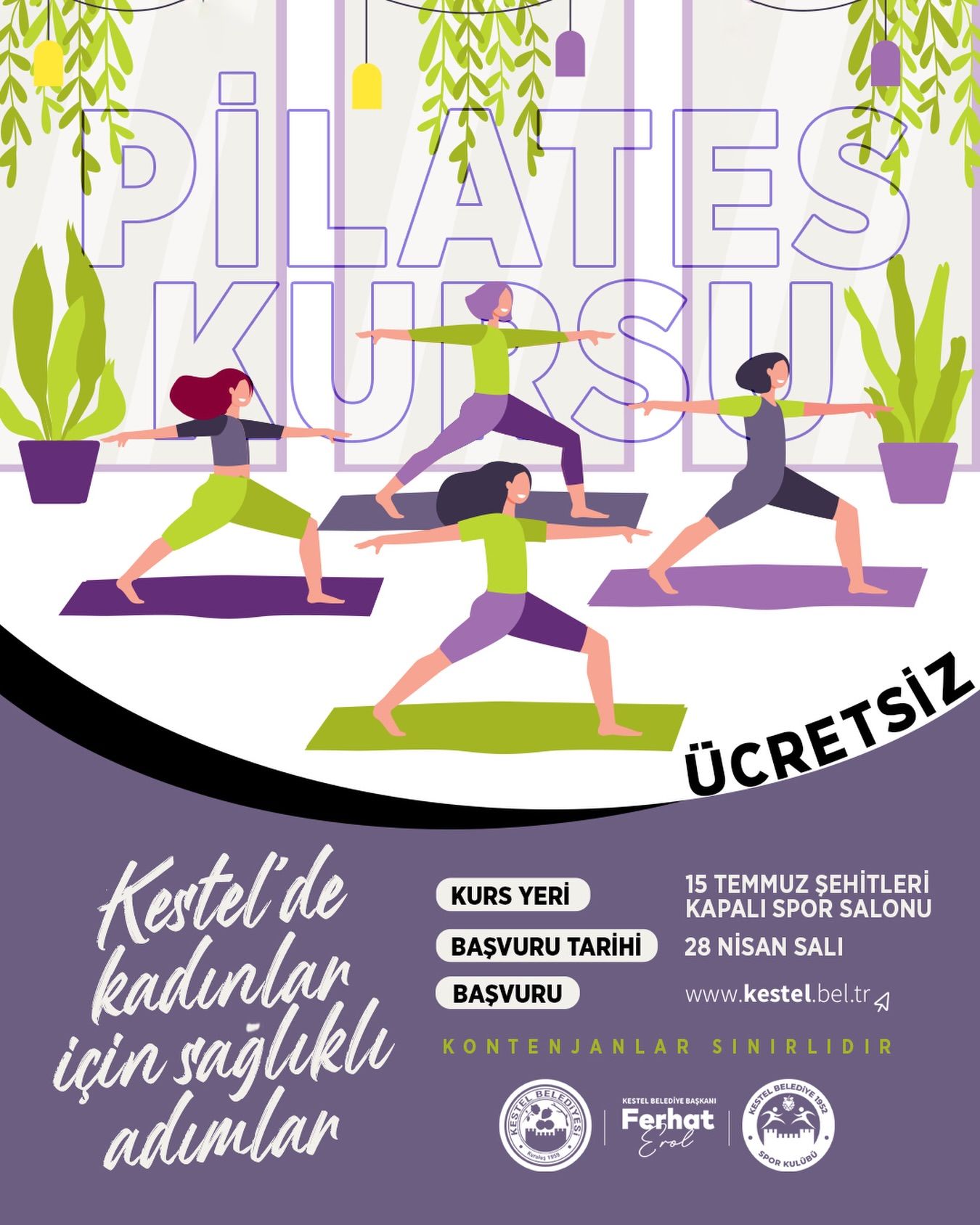 Kadınlarımızın sağlıklı, aktif ve güçlü bir yaşam sürmeleri adına ücretsiz pilates kursumuzu hayata geçiriyoru